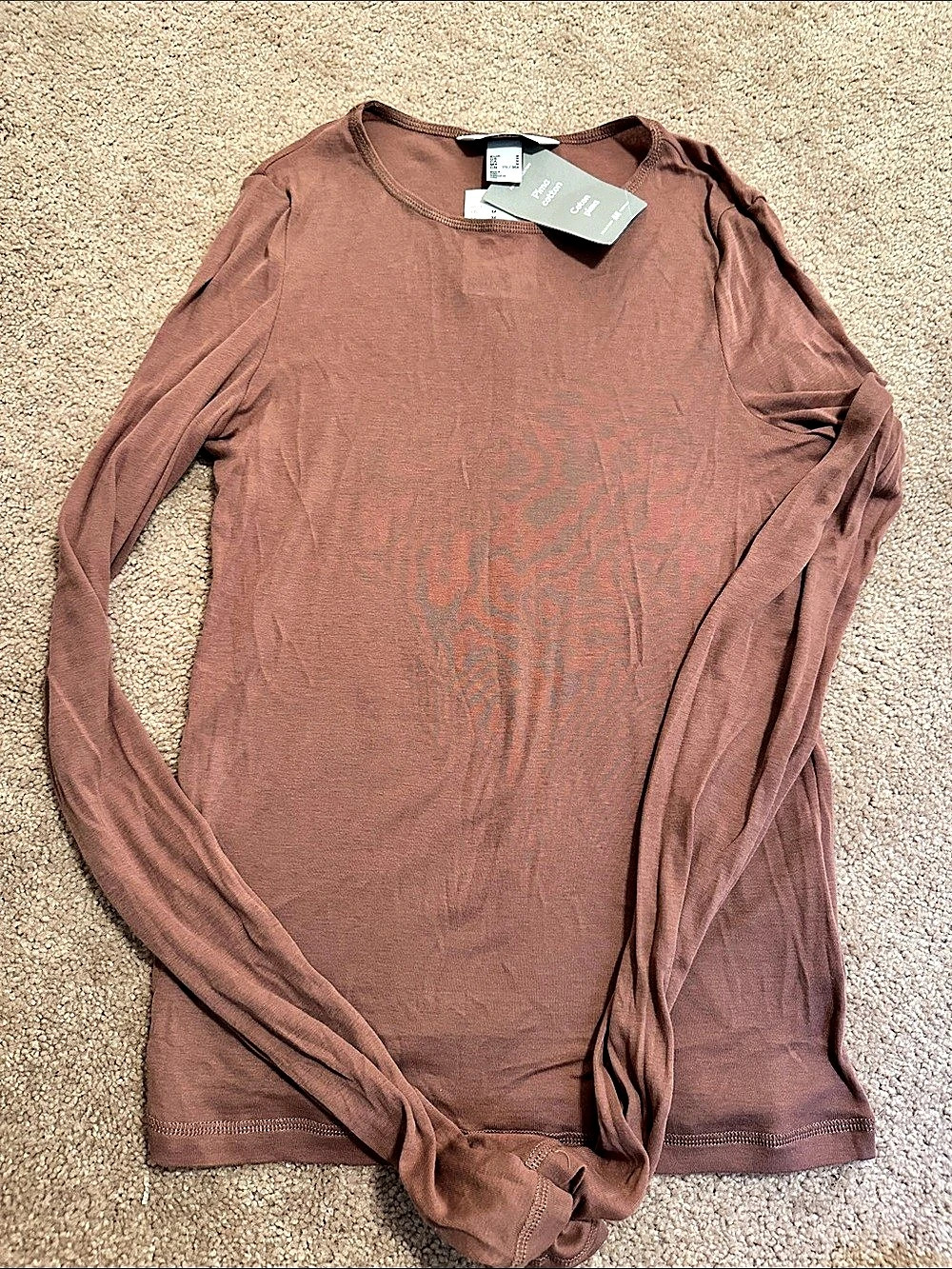 H&Medium Pima Cotton Long-Sleeve Top Brown Medium